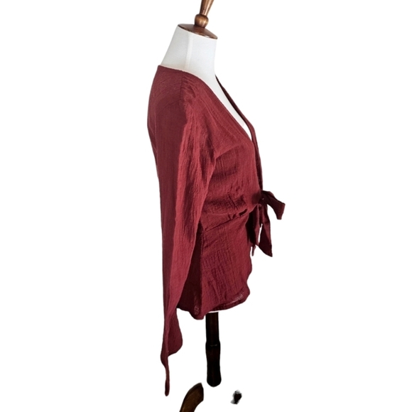 Rue Stiic Cardigan 100% Cotton Burgundy Medium Y2k Bow Tie Front  NWT - Picture 4 of 8
